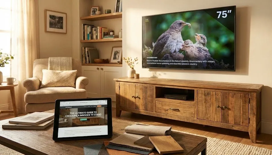 wooden TV stand for 75 inch TV