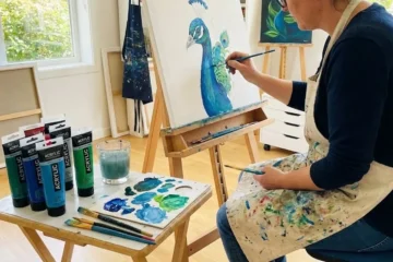 Painting peacock in acrylic