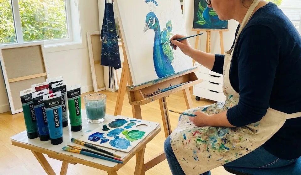 Painting peacock in acrylic