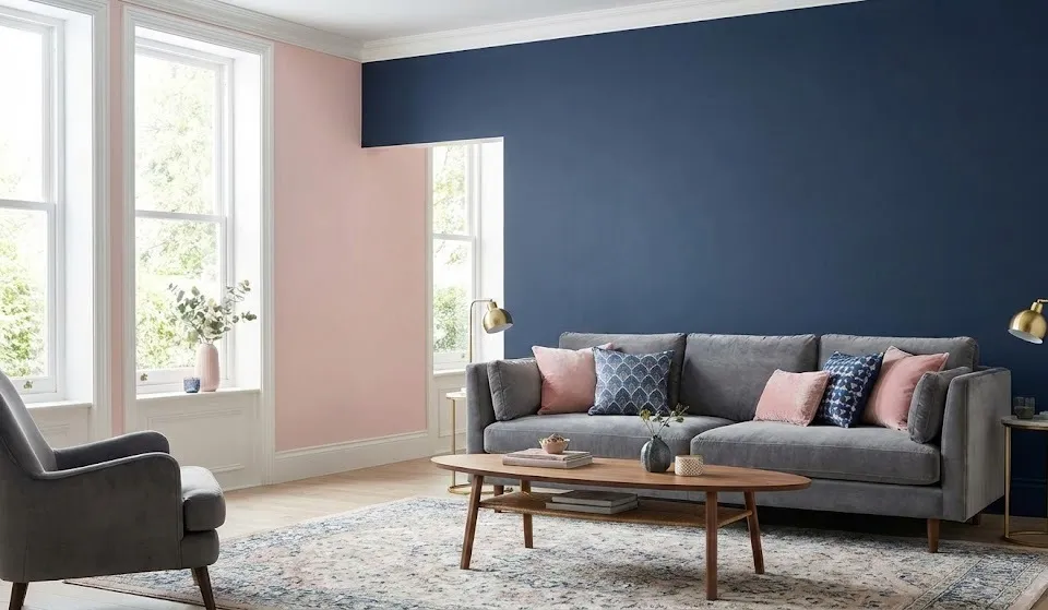 Blue and Pink Living Room Walls